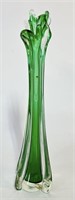 Vintage MCM Green & Clear Glass Bud Vase - Dusty