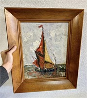 Vintage Framed Sailboat Painting
