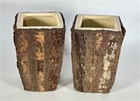 Pair of Tree Bark Planters - Check Pics