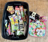 Black Tub Full of Misc Items - Office Supplies,