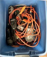 Blue Tub with Extension Cords & More