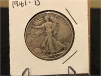 1941 D Silver Walking Liberty Half Dollar