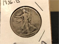 1936 D Silver Walking Liberty Half Dollar