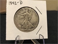 1942 D Silver Walking Liberty Half Dollar