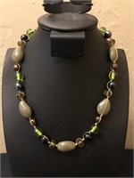 Green Stone And Beas Necklace By NY