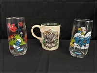 2000 Disney Animal Kingdom Mug & Smurf Glasses