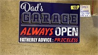 "DADS GARAGE" TIN SIGN 11 3/4" X 8"