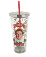 Spoontiques Elf Smiling Glitter Cup w/Straw Red &