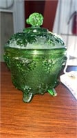 GREEN GLASS CANDY DISH W/ LID