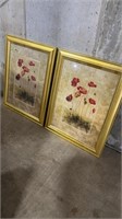 GOLD FRAMED PAIR OF FLORAL ART