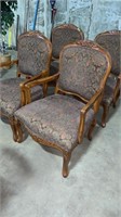 4 ORNATE WOOD & UPHOLSTERED ARM CHAIRS
