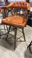 OAK & UPHOLSTERED BAR STOOL