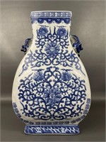 Vintage Porcelain Chinese Blue/ White Handled Vase