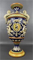 Italian Handpainted Cherub Handled Urn