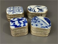 Four Chinese Porcelain & Sterling Trinket Boxes