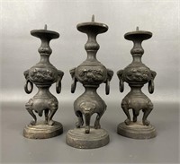 Antique Japanese Bronze Shrine Candle Stands