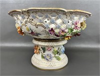 Large Antique Dresden Footed Bowl