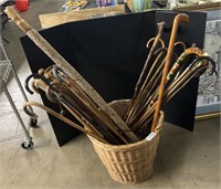 Various Canes & Walking Sticks, Wicker Laundry