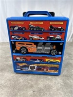 Hot Wheels rolling case with mostly Hot Wheels