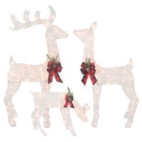 3-Piece White Fabric Reindeer Family - Lighted