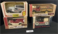 4 NOS Die Cast Metal Model Car Banks.