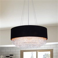 Wellmet Modern Black Drum Crystal Chandelier, 4