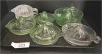 6 Early Glass Juicers, Uranium Glass.