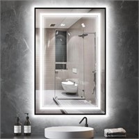 OUMUSU LED Bathroom Mirror 24"x36" with Black