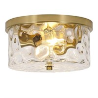 12 in. 2-Light Brass Gold Flush Mount Ceiling