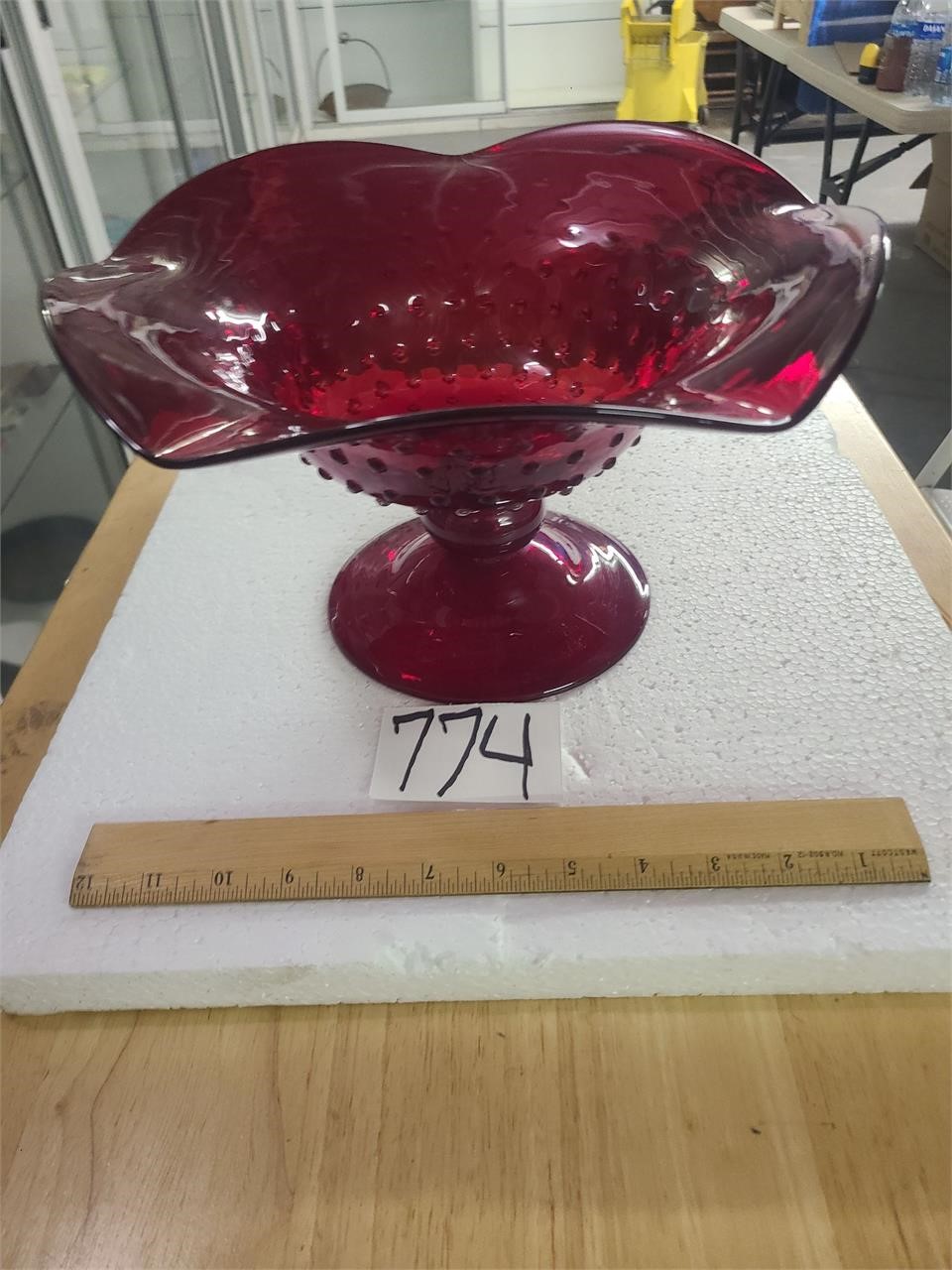 Vintage art glass red ruby 12"