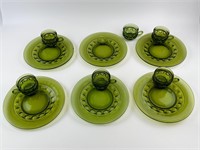 Vintage Colony Green Glass Snack Plate Set