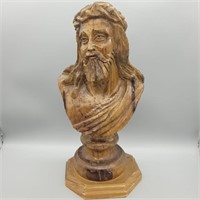14" TALL HAND CARVED WOOD JESUS BUST