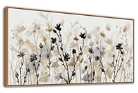 Framed Floral Wall Art Abstract Grey Cream White