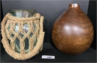 Decorative Modern Macrame Jar, Wood Art.
