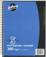 Hilroy - Cahier De Notes 5 Sujets, 10-1/2 Po X 8