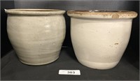 2 Antique Salt Glazed Stoneware Crocks.