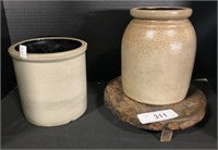 2 Antique Salt Glazed Stoneware Crocks.