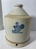 PRIMITIVE STONEWARE CHICKEN WATERER TOP WITH BLUE
