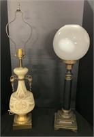 MCM Frosted Glass & Brass Lamp, Brass Bubble