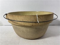 PRIMITIVE STONEWARE 10" CROCK BOWL WITH HANDLE