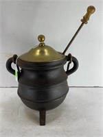 ANTIQUE CAST IRON & BRASS FIRE STARTER SMUDGE POT