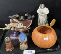 Pottery Floral Vase, Resin Animal Figures.