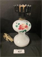 Handpainted Milk Glass Boudoir Table Lamp Base.