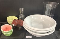 Ironstone Wash Bowls, Pfaltzgraff Bowls, Glass