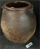 Large Redware Pottery Double Handle Crock.