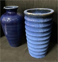 Tall Blue Pottery Vases 14 Inches Tall. Very good