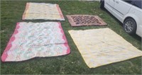 Old hand sewing quilts.