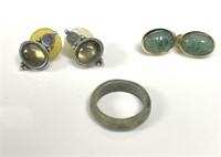 Sterling Silver Earrings and Jade Ring.