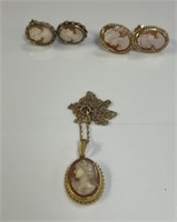 14KT Gold Filled Cameo Earrings and Necklace.