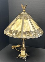 Antique Eagle Lamp w/ Slag Glass Shade.